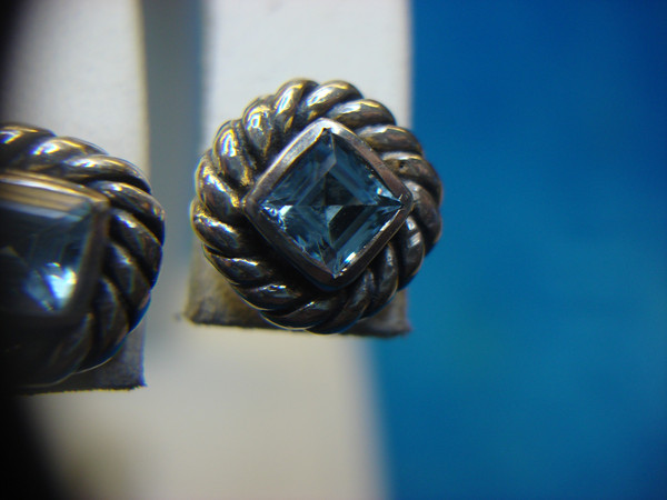 Sterling Silver Blue Topaz Stud Earrings - Pre-Owned, Excellent Condition