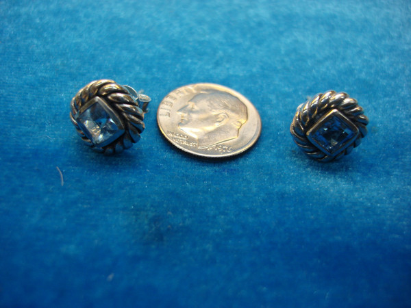 Sterling Silver Blue Topaz Stud Earrings - Pre-Owned, Excellent Condition