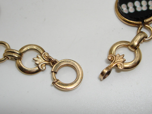 Vintage 12K Gold Filled Fleur-de-lis Onyx Disc Bracelet - Estate Find