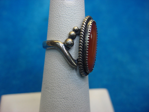 Sterling Silver Ring with Amber Oblong Stone - Fancy Setting (Size 5)