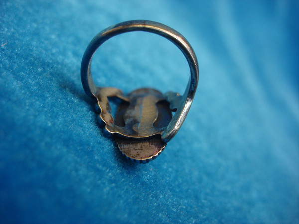 Sterling Silver Ring with Amber Oblong Stone - Fancy Setting (Size 5)