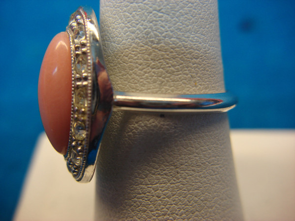 Avon Pink Oval Stone Ring with Brilliants - Adjustable Size 6-9