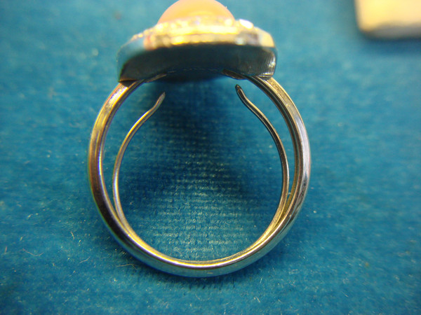 Avon Pink Oval Stone Ring with Brilliants - Adjustable Size 6-9