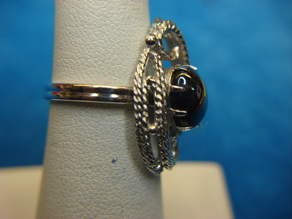 Stylish Silver Tone Hematite Ring (Size 7, Adjustable) - Pre-Owned