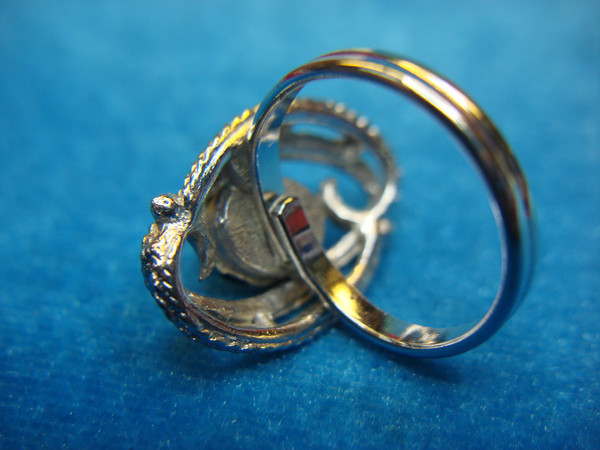 Stylish Silver Tone Hematite Ring (Size 7, Adjustable) - Pre-Owned