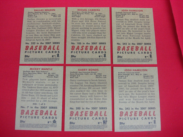 2007 Bowman Heritage Baseball Card Lot: Mantle SP, Bonds SP, Josh Hamilton SP & More