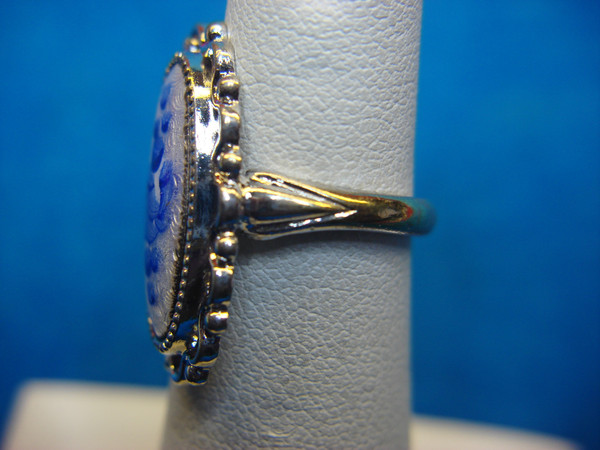 Vintage Silver Tone Ring with Cloisonné Enamel Design - Size 5