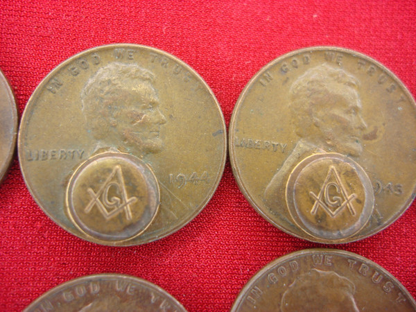 Lincoln Wheat Cents 10-Piece Lot with Masonic Stamping - Rare Dates & Symbols