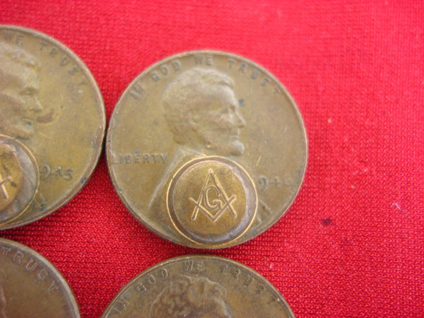 Lincoln Wheat Cents 10-Piece Lot with Masonic Stamping - Rare Dates & Symbols