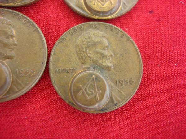 Lincoln Wheat Cents 10-Piece Lot with Masonic Stamping - Rare Dates & Symbols