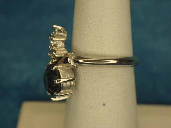 Avon Silver Tone Ring with Blue Stone & Brilliants - Adjustable Size 5-7 1/2