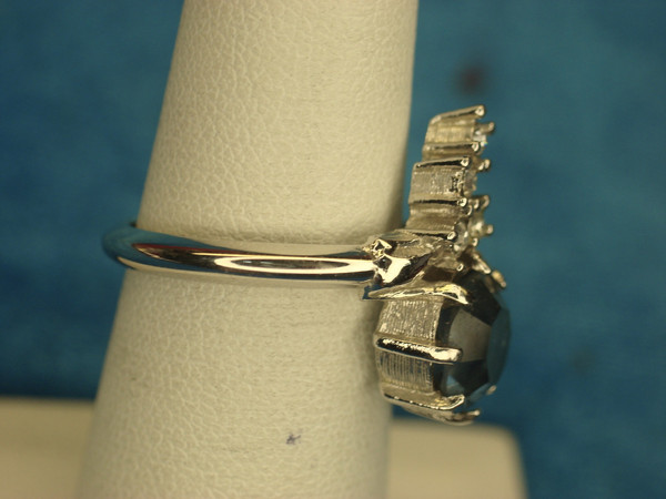 Avon Silver Tone Ring with Blue Stone & Brilliants - Adjustable Size 5-7 1/2