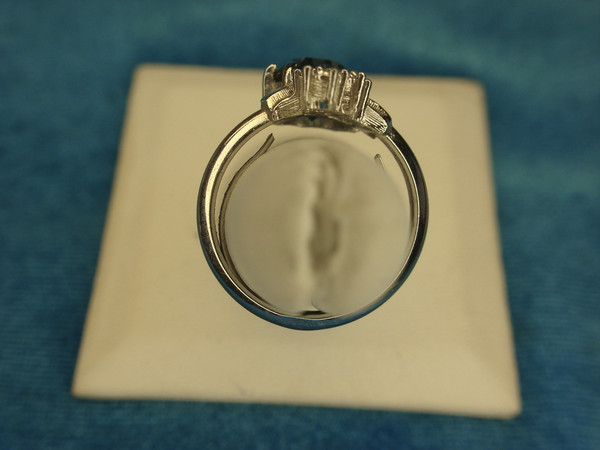 Avon Silver Tone Ring with Blue Stone & Brilliants - Adjustable Size 5-7 1/2