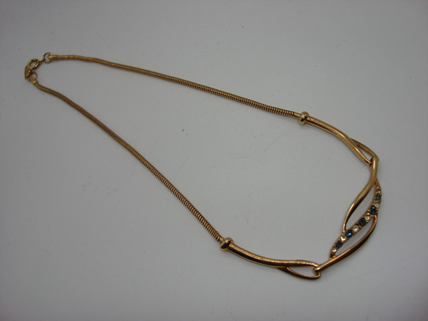 Vintage Vendôme Gold Tone Snake Chain Necklace with Rhinestones (17