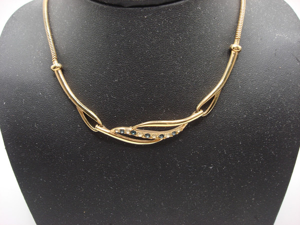 Vintage Vendôme Gold Tone Snake Chain Necklace with Rhinestones (17