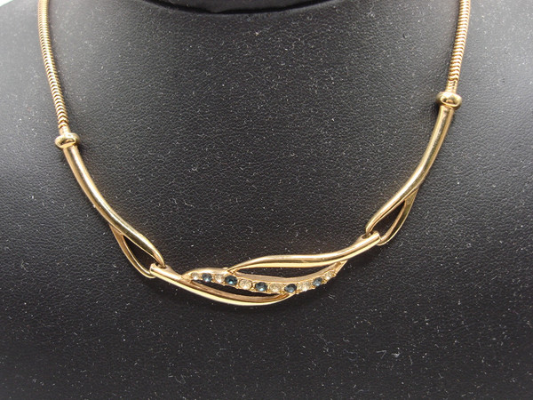 Vintage Vendôme Gold Tone Snake Chain Necklace with Rhinestones (17