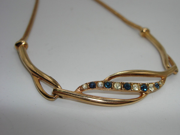Vintage Vendôme Gold Tone Snake Chain Necklace with Rhinestones (17