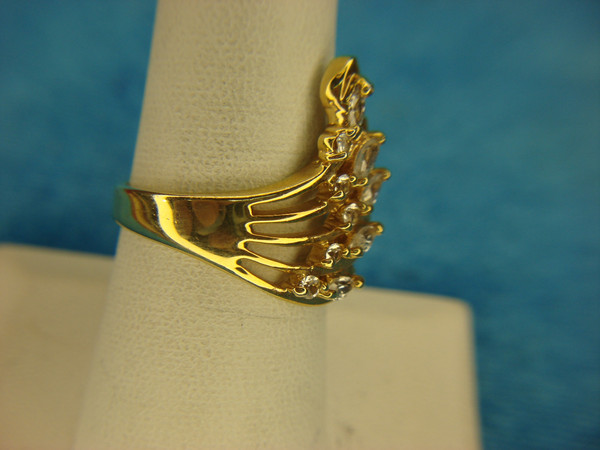 Elegant Gold Tone Cocktail Ring with Round & Marquise Simulated Diamonds (Size 7 3/4)