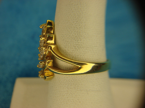 Elegant Gold Tone Cocktail Ring with Round & Marquise Simulated Diamonds (Size 7 3/4)