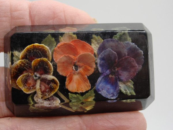 Vintage 1930s Lucite Pansy Pin - Reverse Carved Floral Brooch (2 Inch)