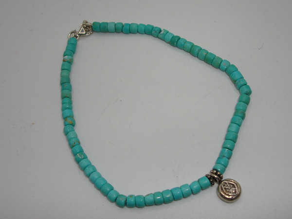 Sterling Silver Turquoise Bead Bracelet | 925 Silver, Blue Beads & Charm | 8.5 Inch