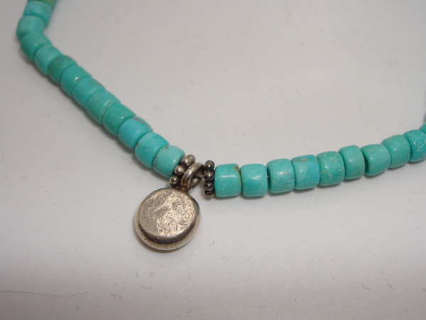 Sterling Silver Turquoise Bead Bracelet | 925 Silver, Blue Beads & Charm | 8.5 Inch