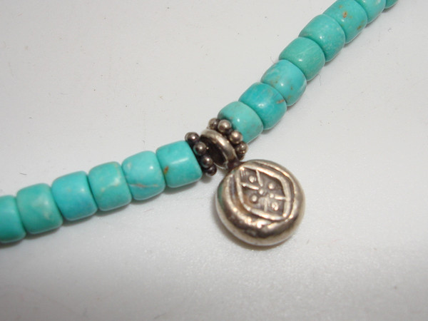 Sterling Silver Turquoise Bead Bracelet | 925 Silver, Blue Beads & Charm | 8.5 Inch