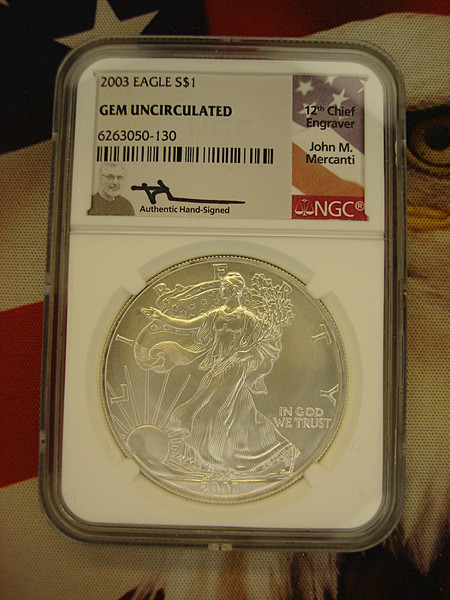 2003 Silver Eagle NGC Gem Uncirculated - John Mercanti Design