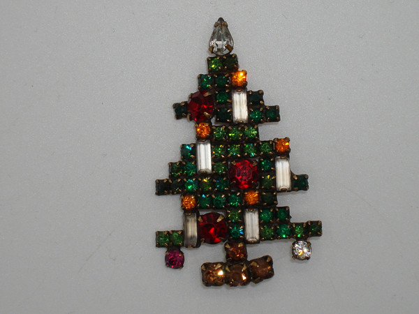 Vintage Weiss Foiled Rhinestone Christmas Tree Brooch - Excellent Condition