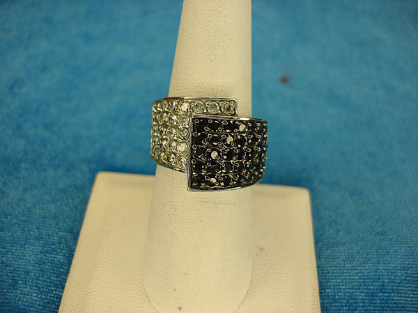 Premier Design Silver-Tone Sparkling Black & White Stone Ring (Size 8)