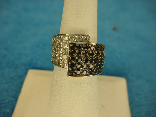 Premier Design Silver-Tone Sparkling Black & White Stone Ring (Size 8)