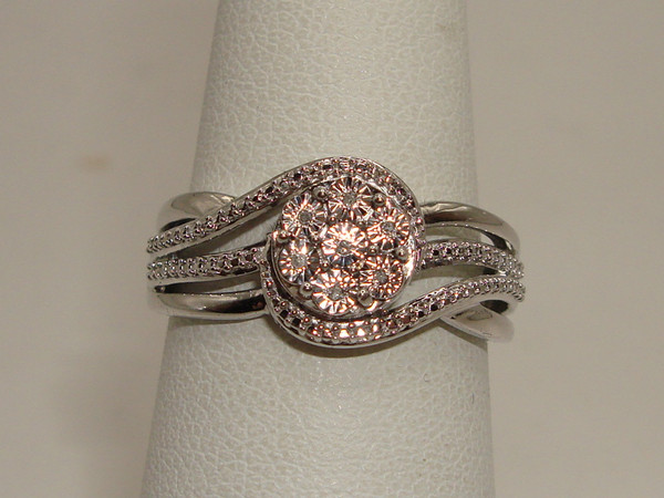 Vintage JWBR Sterling Silver & Diamond Renaissance Ring (Size 6.5)