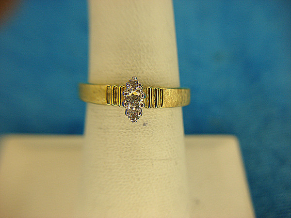 Sterling Silver & Gold Vermeil Ring with 3 Brilliant Diamonds - Size 7