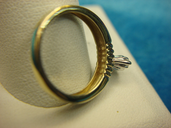 Sterling Silver & Gold Vermeil Ring with 3 Brilliant Diamonds - Size 7