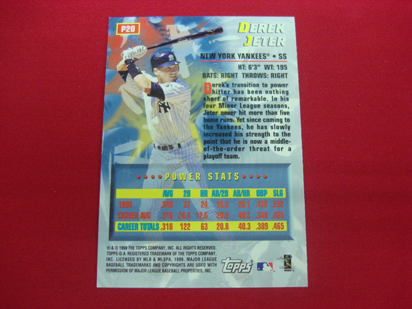 Derek Jeter 1999 Topps Power Players Holographic Foil Baseball Card (#P20) - PSA Graded Gem Mint