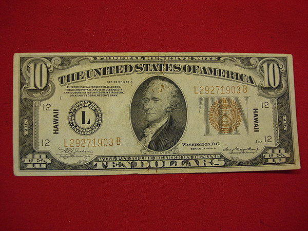 1934A 'HAWAII' $10 Federal Reserve Note - WWII Pacific Theater Currency - Uncommon Find