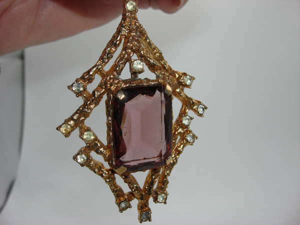 Vintage Sarah Coventry Amethyst Rhinestone Pendant (1960s) - Rare Find!