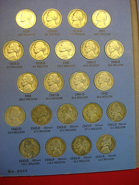 Complete Circulated Jefferson Nickel Set (1938-1961) P-D-S Mintmarks - 65 Coins with Wartime Silver