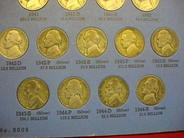 Complete Circulated Jefferson Nickel Set (1938-1961) P-D-S Mintmarks - 65 Coins with Wartime Silver