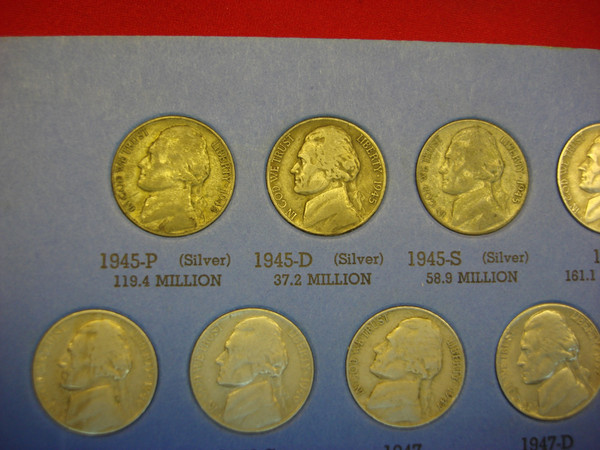 Complete Circulated Jefferson Nickel Set (1938-1961) P-D-S Mintmarks - 65 Coins with Wartime Silver