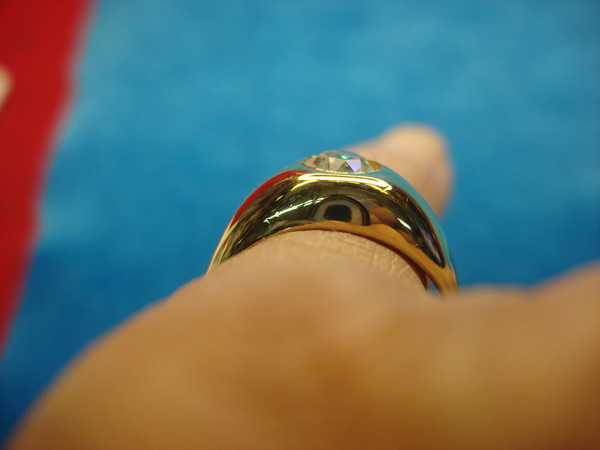 Gold Tone Men's Ring with Sparkling 5mm Faux Diamond - Size 10