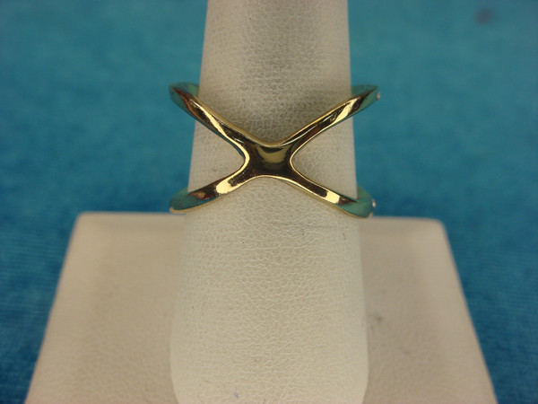 Gold Tone Ring with Round Brilliants - Size 8 3/4,  Unique X Design