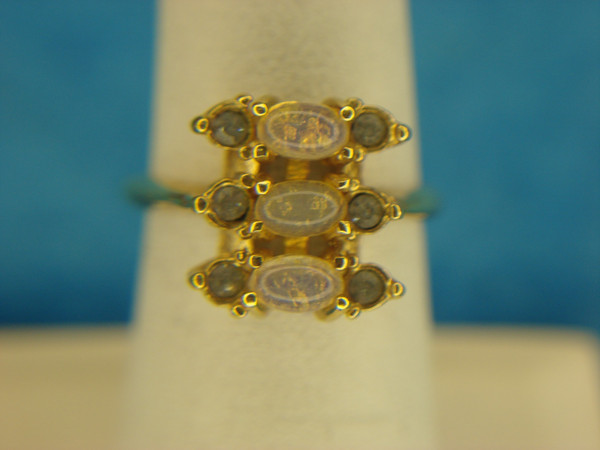 Avon Gold Tone Ring with Faux Opals & Cubic Zirconia - Size 6 3/4