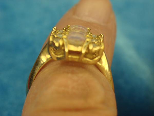 Avon Gold Tone Ring with Faux Opals & Cubic Zirconia - Size 6 3/4