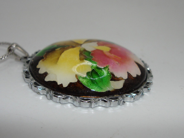 Vintage Japanese Cloisonne Ginbari Enamel Pansy Floral Necklace (Silver, 22