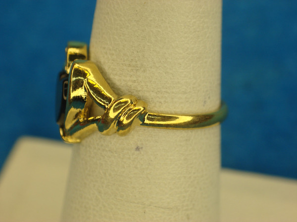 Vintage Avon Gold Tone Heart Ring w/ Faux Onyx & Brilliants - Size 7