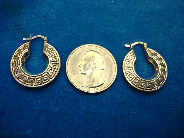 Sterling Silver Greek Key Puffy Earrings - Pre-Owned, Excellent Condition
