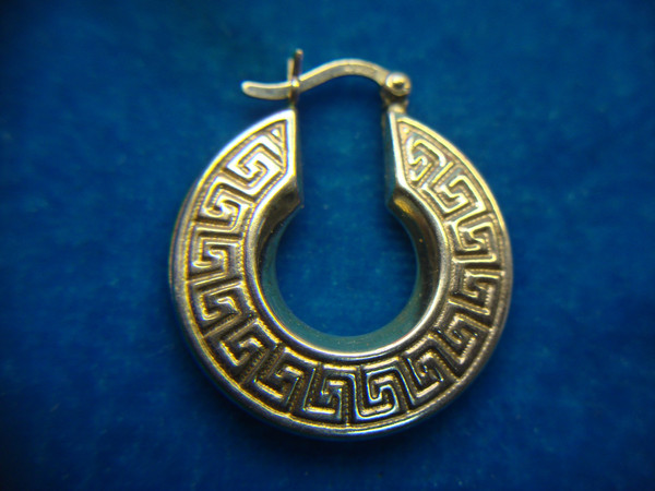 Sterling Silver Greek Key Puffy Earrings - Pre-Owned, Excellent Condition