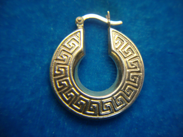 Sterling Silver Greek Key Puffy Earrings - Pre-Owned, Excellent Condition