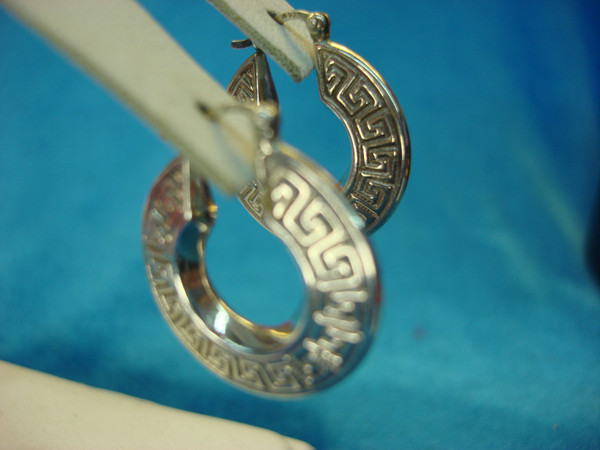 Sterling Silver Greek Key Puffy Earrings - Pre-Owned, Excellent Condition